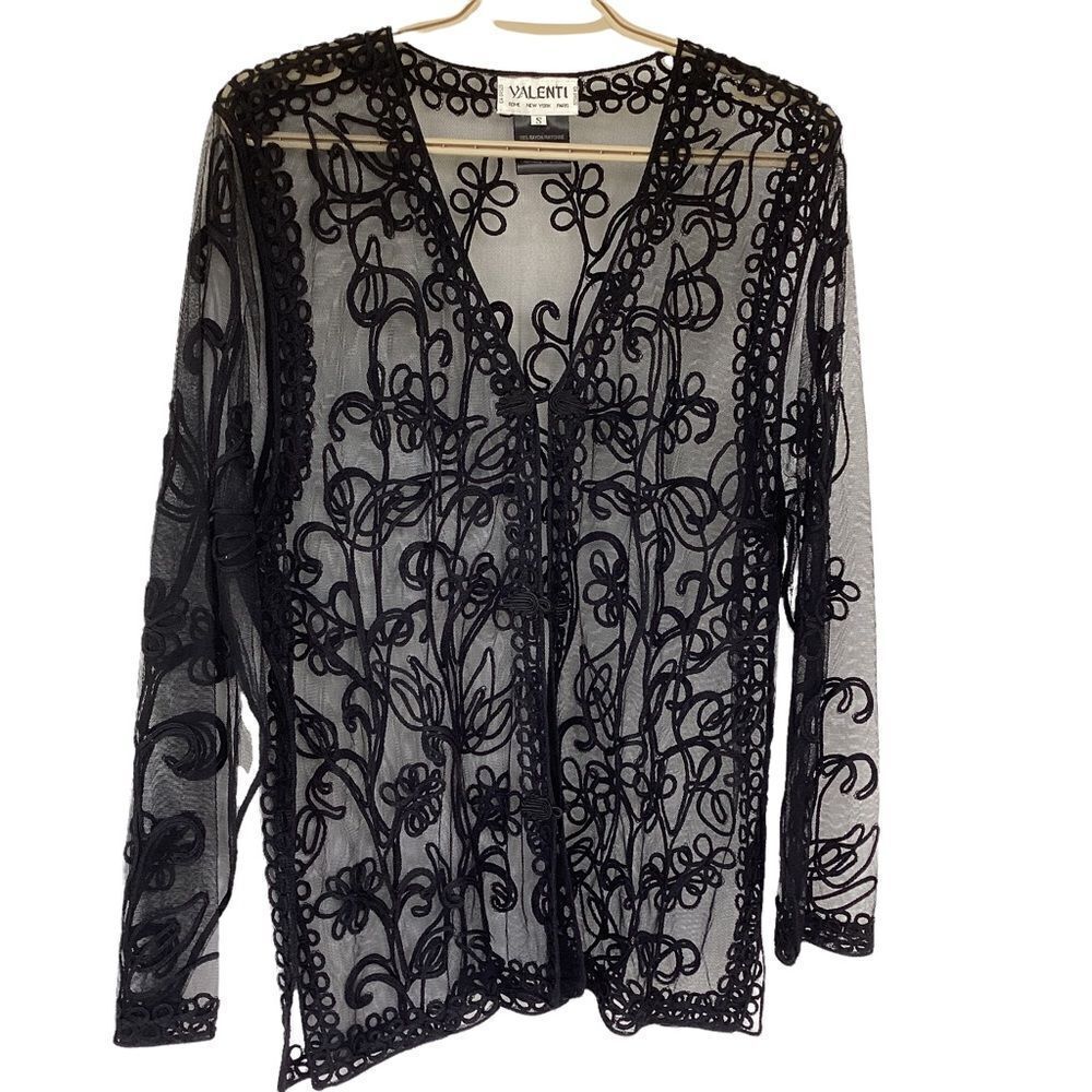 Valenti sheer top/jacket embroidered small. 0216